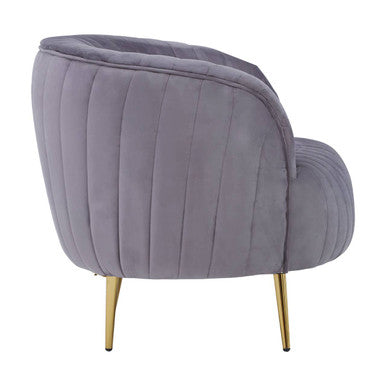 Florina Grey Velvet Channel Tufted Chair