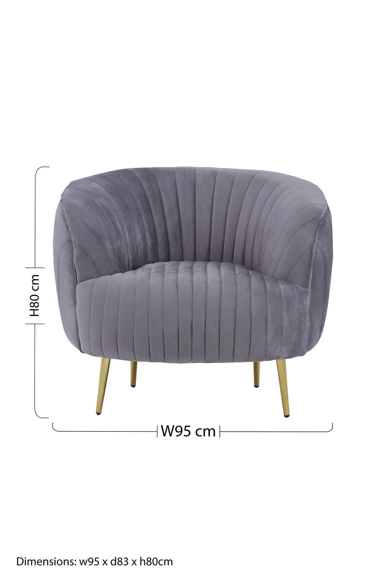 Florina Grey Velvet Channel Tufted Chair