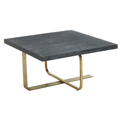 Lena Oak Veneer Coffee Table with Brushed Gold Base