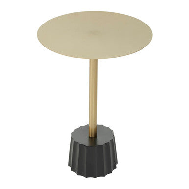 Corra Gold Finish Side Table with Black Fluted Base
