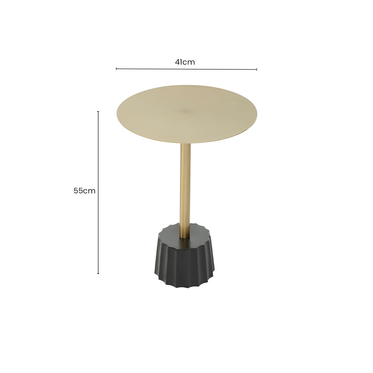 Corra Gold Finish Side Table with Black Fluted Base