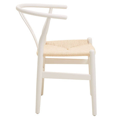 Lyon Antique White Finish Beech Wood Wishbone Chair with Woven Seat