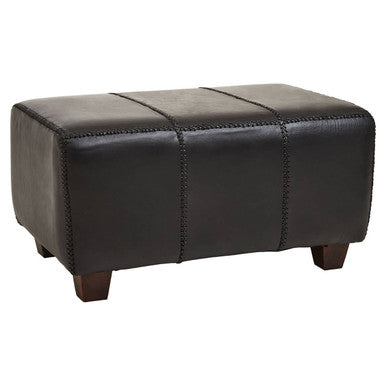 Inca Black Leather and Teak Wood Bench