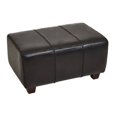 Inca Black Leather and Teak Wood Bench