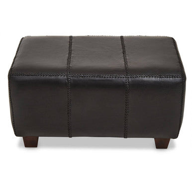 Inca Black Leather and Teak Wood Bench