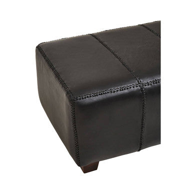Inca Black Leather and Teak Wood Bench