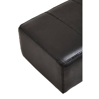 Inca Black Leather and Teak Wood Bench