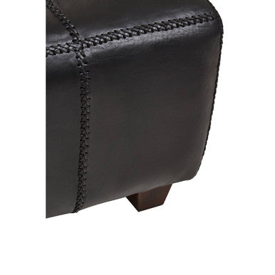 Inca Black Leather and Teak Wood Bench