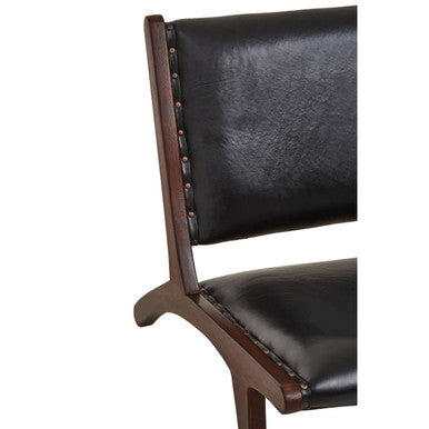 Inca Black Leather and Teak Wood Lounge Chair