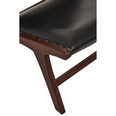 Inca Black Leather and Teak Wood Lounge Chair