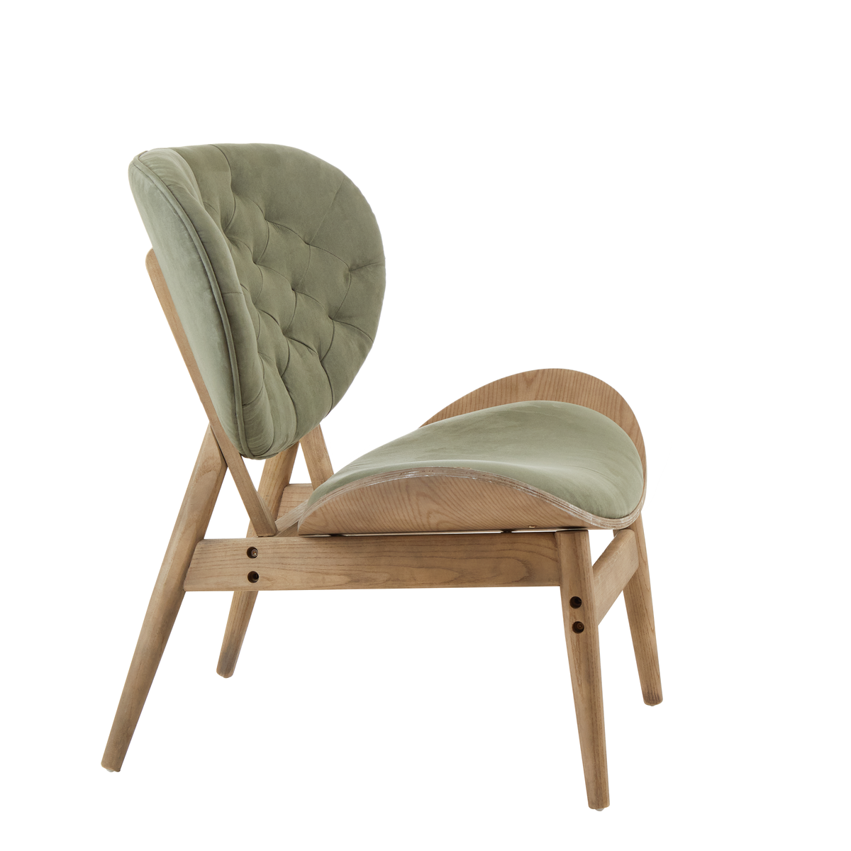 Vinsi Green Velvet Chair with Grey Elm Wood Frame