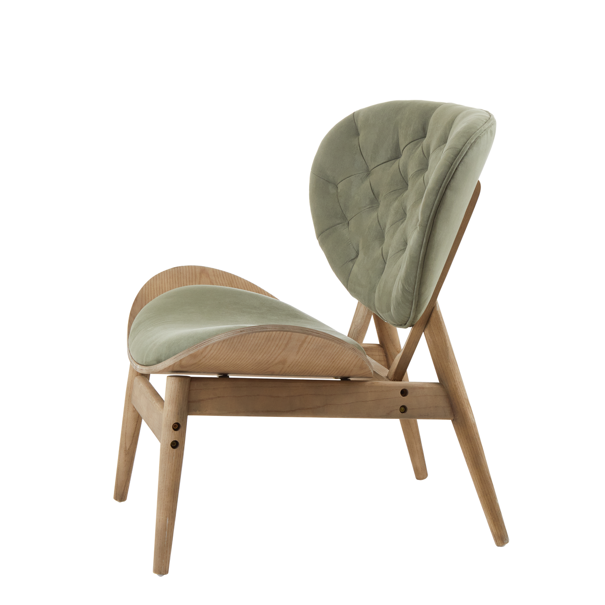 Vinsi Green Velvet Chair with Grey Elm Wood Frame