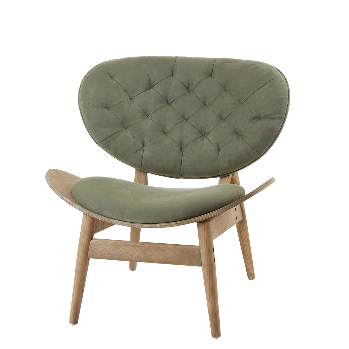 Vinsi Green Velvet Chair with Grey Elm Wood Frame