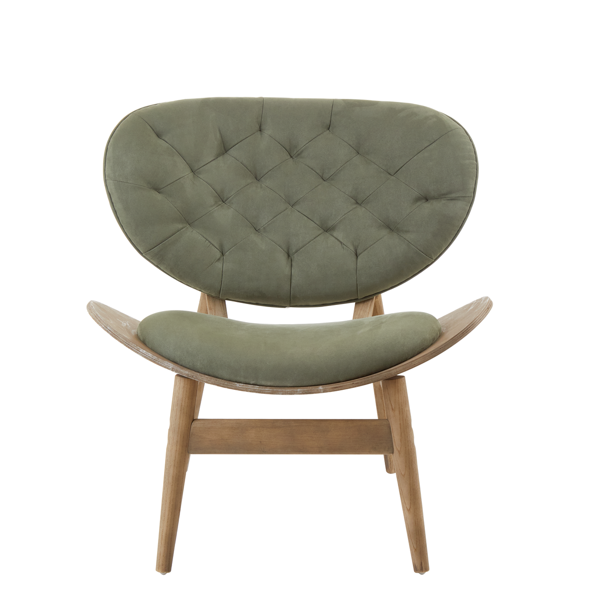 Vinsi Green Velvet Chair with Grey Elm Wood Frame