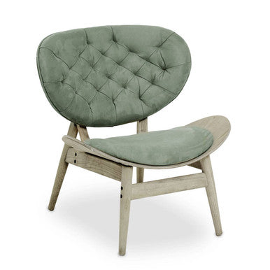 Vinsi Green Velvet Chair with Grey Elm Wood Frame