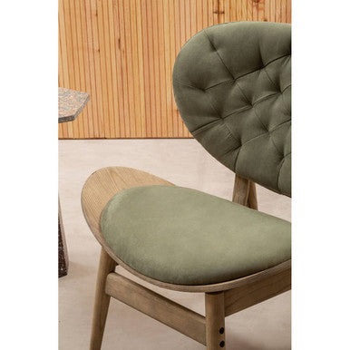 Vinsi Green Velvet Chair with Grey Elm Wood Frame