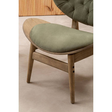 Vinsi Green Velvet Chair with Grey Elm Wood Frame
