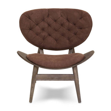 Vinsi Brown Velvet Chair with Dark Elm Wood Frame