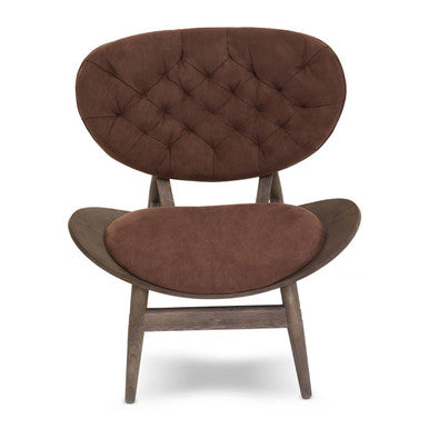 Vinsi Brown Velvet Chair with Dark Elm Wood Frame
