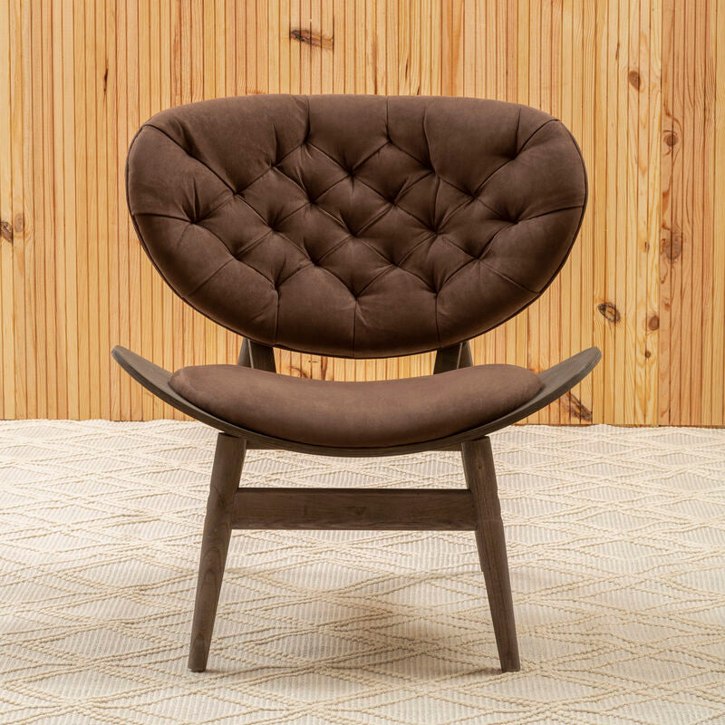 Vinsi Brown Velvet Chair with Dark Elm Wood Frame