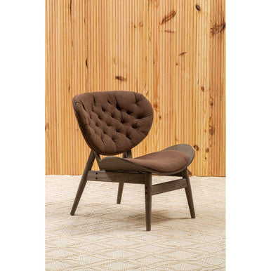 Vinsi Brown Velvet Chair with Dark Elm Wood Frame