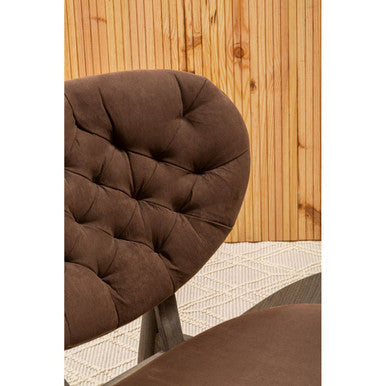 Vinsi Brown Velvet Chair with Dark Elm Wood Frame