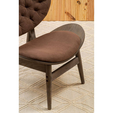 Vinsi Brown Velvet Chair with Dark Elm Wood Frame