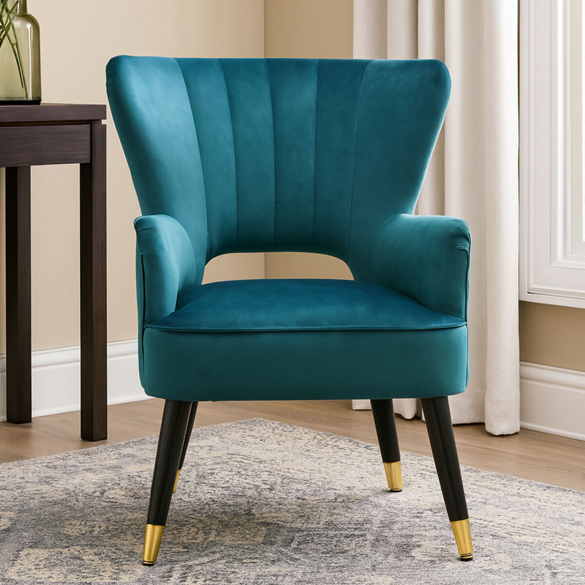 Sloan Teal Velvet Channel Tufted Armchair