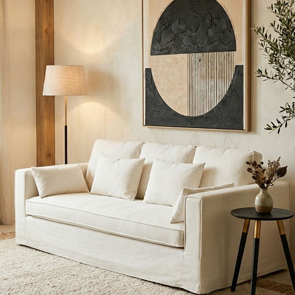Menton Cream Linen 3 Seater Sofa
