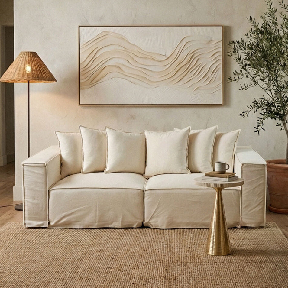 Marseille Cream Linen 3 Seater Sofa