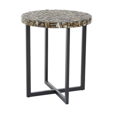 Branna Natural Shell Inlay Round Side Table with Black Finish Base