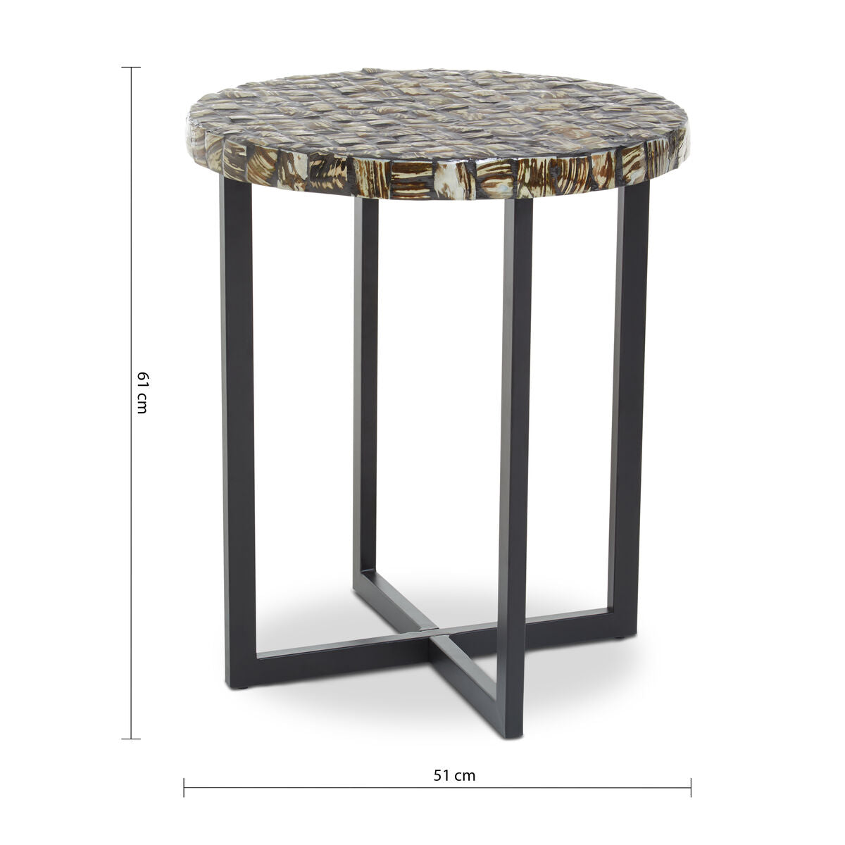 Branna Natural Shell Inlay Round Side Table with Black Finish Base