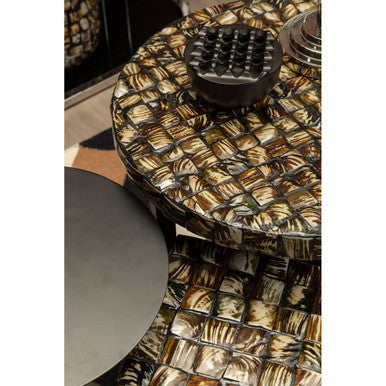 Branna Natural Shell Inlay Round Side Table with Black Finish Base