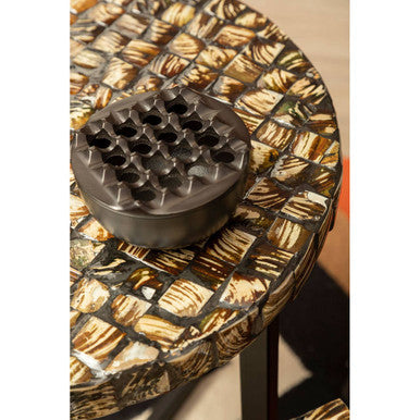 Branna Natural Shell Inlay Round Side Table with Black Finish Base