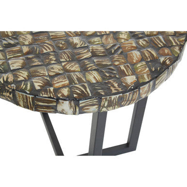 Branna Natural Shell Inlay Round Side Table with Black Finish Base