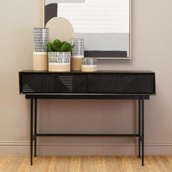 Jakara Black Finish Wooden 2 Drawer Console Table