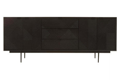 Jakara Black Finish Wooden 4 Door Sideboard with 3 Drawers