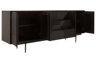 Jakara Black Finish Wooden 4 Door Sideboard with 3 Drawers