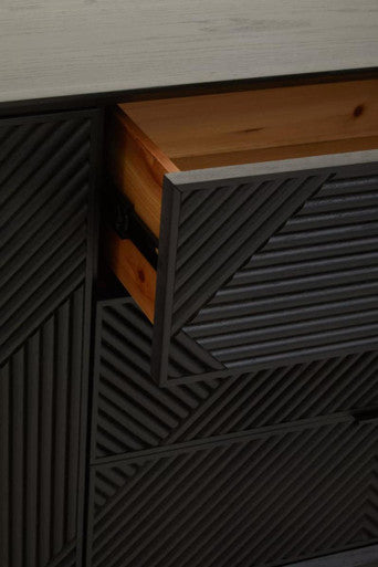 Jakara Black Finish Wooden 4 Door Sideboard with 3 Drawers