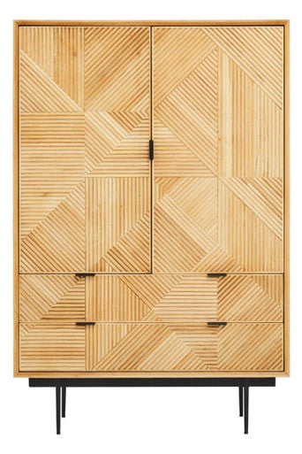 Jakara Natural Finish Oak Veneer Cabinet with Drawers