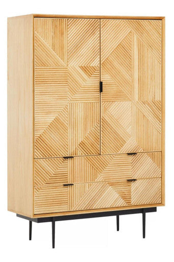 Jakara Natural Finish Oak Veneer Cabinet with Drawers
