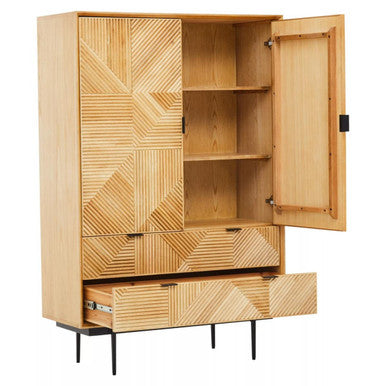 Jakara Natural Finish Oak Veneer Cabinet with Drawers