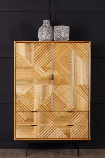 Jakara Natural Finish Oak Veneer Cabinet with Drawers