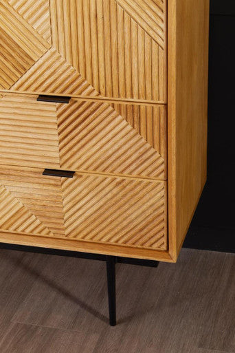 Jakara Natural Finish Oak Veneer Cabinet with Drawers