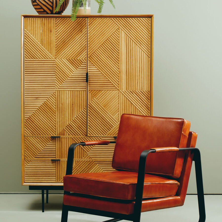 Jakara Natural Finish Oak Veneer Cabinet with Drawers