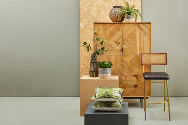 Jakara Natural Finish Oak Veneer Cabinet with Drawers