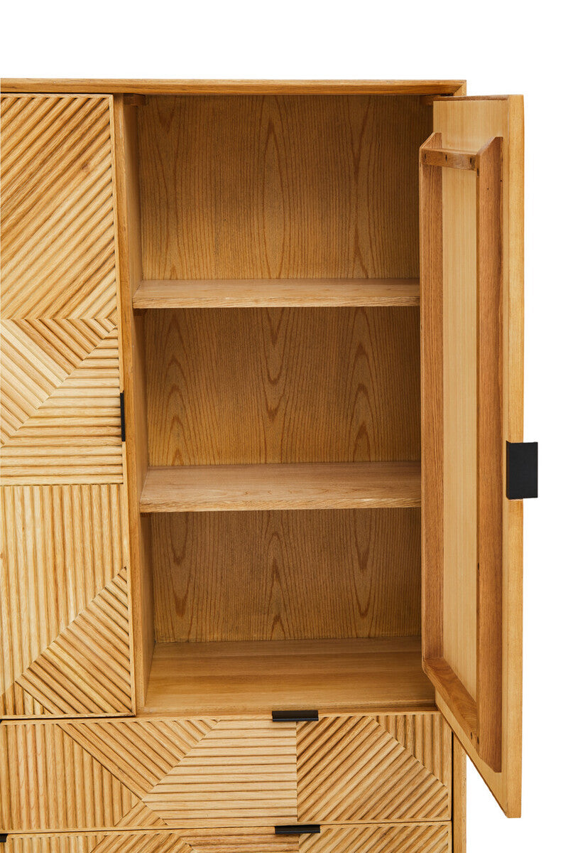 Jakara Natural Finish Oak Veneer Cabinet with Drawers