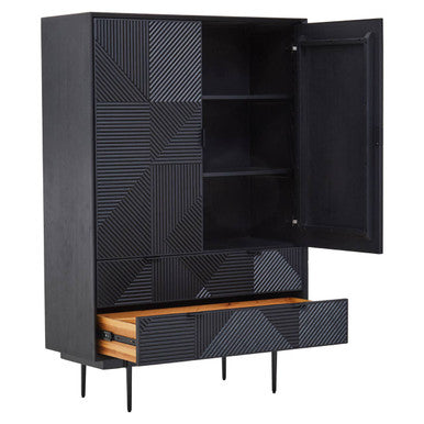 Jakara Black Wood Finish Carved Cabinet