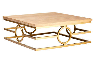 Jarloi Oak Wood and Gold Finish Square Coffee Table