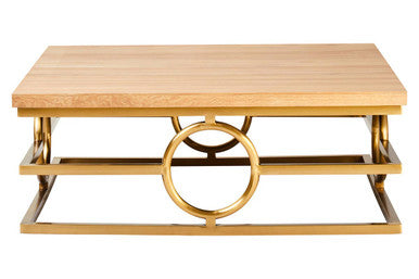 Jarloi Oak Wood and Gold Finish Square Coffee Table